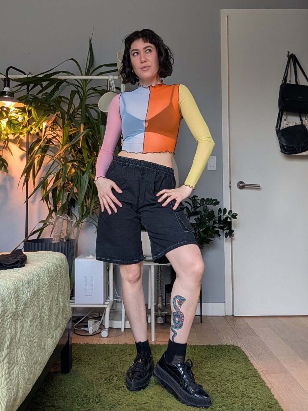 Cotton candy multicolor mesh crop top, estimated size XS